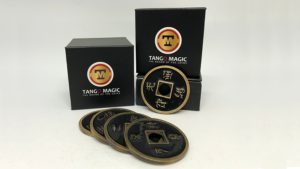 Dollar Size Shell Chinese Coin (Black) by Tango Magic (CH024) 4 Chinesische Münzen schwarz plus Shell Chinamünze